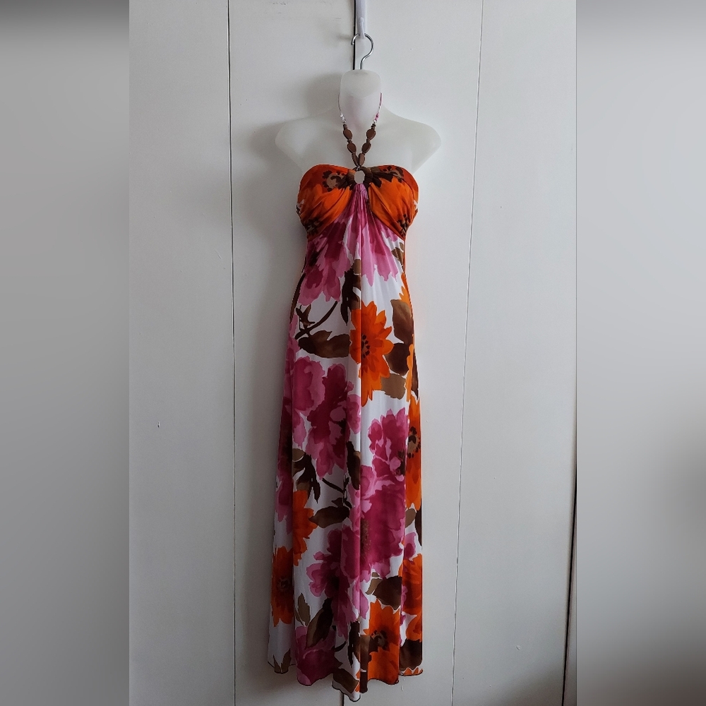 I.N. San Francisco Multicolored Floral Print Halter Neck Maxi Dress Size Medium